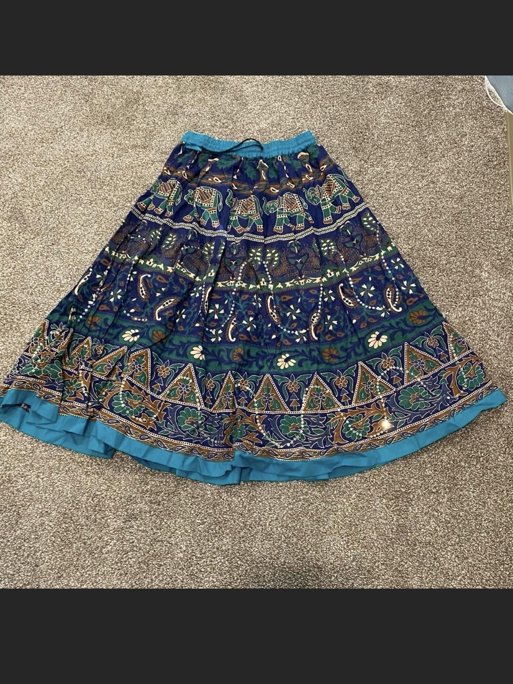 Bohemian Turquoise & Navy Printed Maxi Skirt